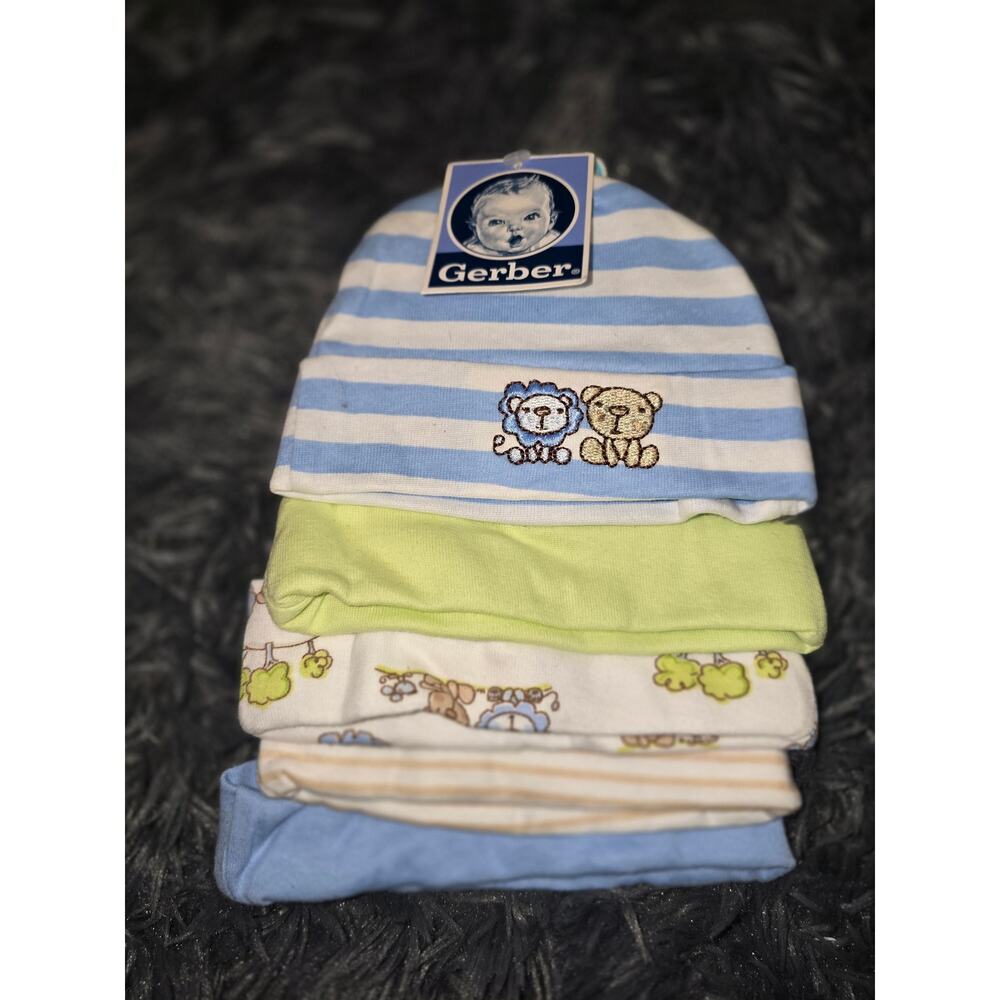 #161 Brand New With Tags Gerber Baby Caps-Set of 5 Size 0-6 Months